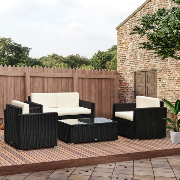 4pc Wicker Patio Outdoor Garden Furniture Set - White