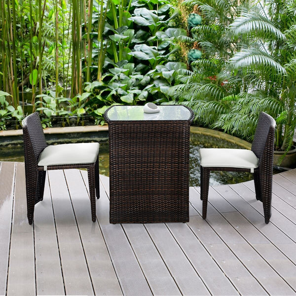 3pc Wicker Patio Cushioned Outdoor Dining Set
