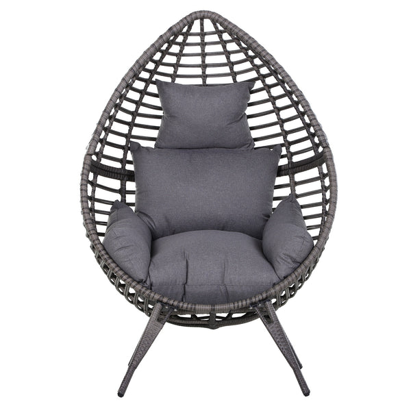 Outdoor Wicker Rattan Patio Chaise Lounge Chair with Cushioned Seat - Grey
