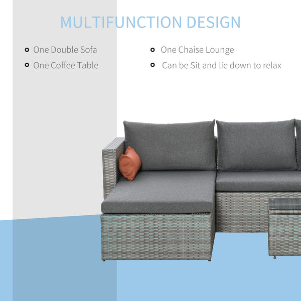 3pc Wicker Rattan Outdoor Patio Furniture Set - Grey