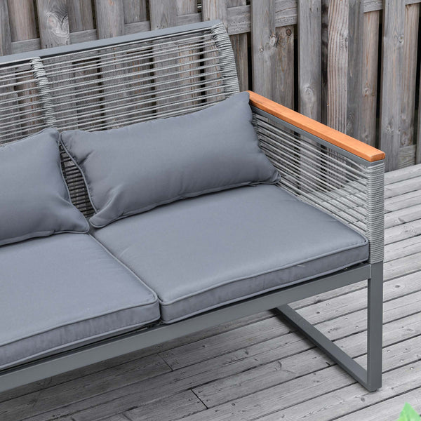 4pc Wicker Rattan Garden Sofa Set with Steel Table - Grey