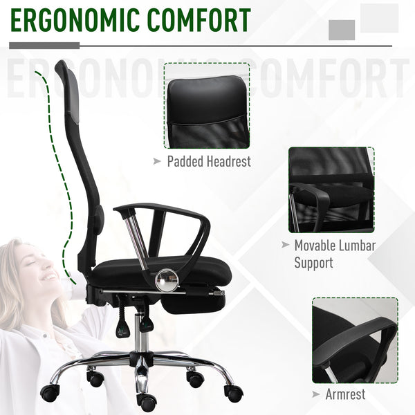 High Back Executive Office Chair with Footrest - Black