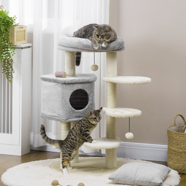 37" Cat Tree for Indoor Cats - Light Gray