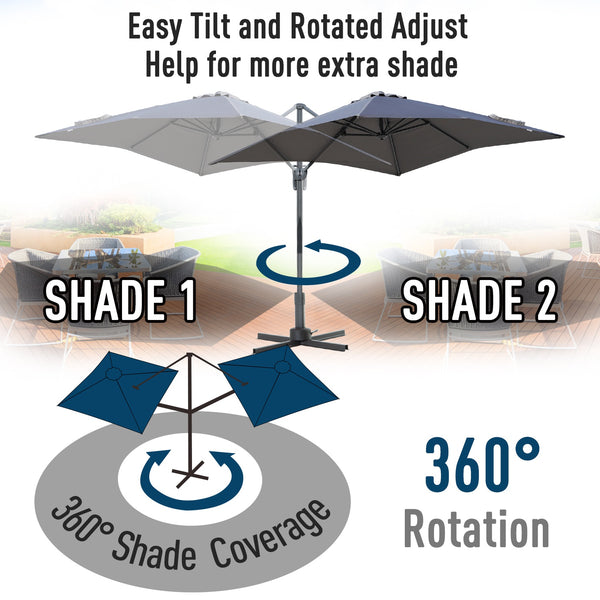 8x8 ft. Cantilever Outdoor Square Patio Hanging Garden Umbrella - Grey