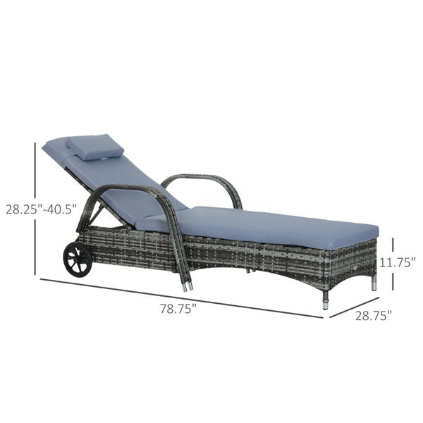 Height Adjustable Rattan Patio Chaise Lounge Chair - Grey
