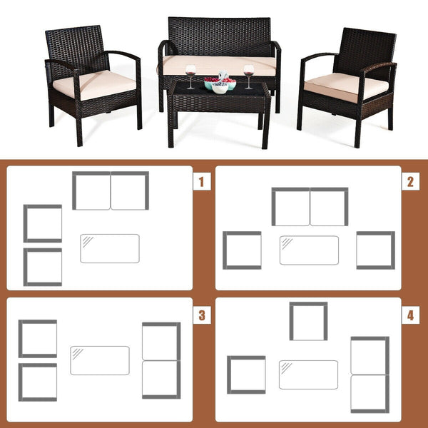 4pc Wicker Rattan Patio Furniture Outdoor  Set