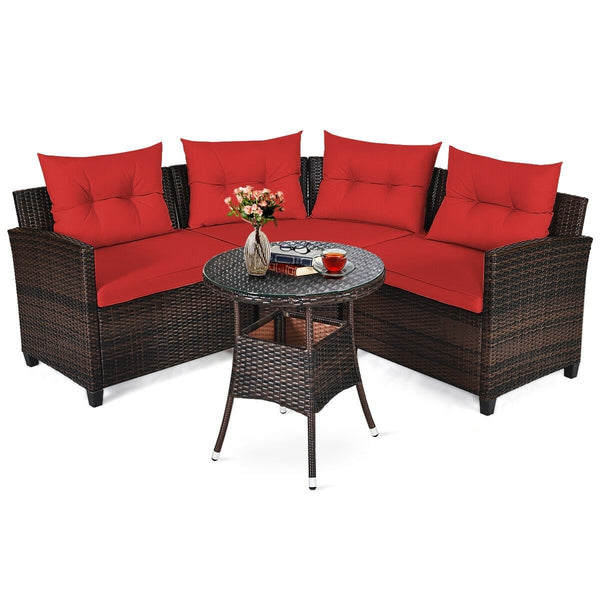 4pc Outdoor Cushioned Wicker Rattan Furniture Set - Red