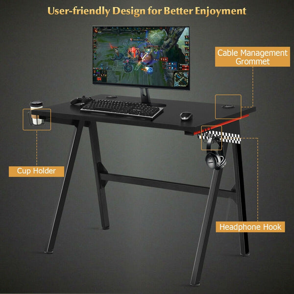 Computer Gaming Desk with Cup Holder and Headphone Hook - Black