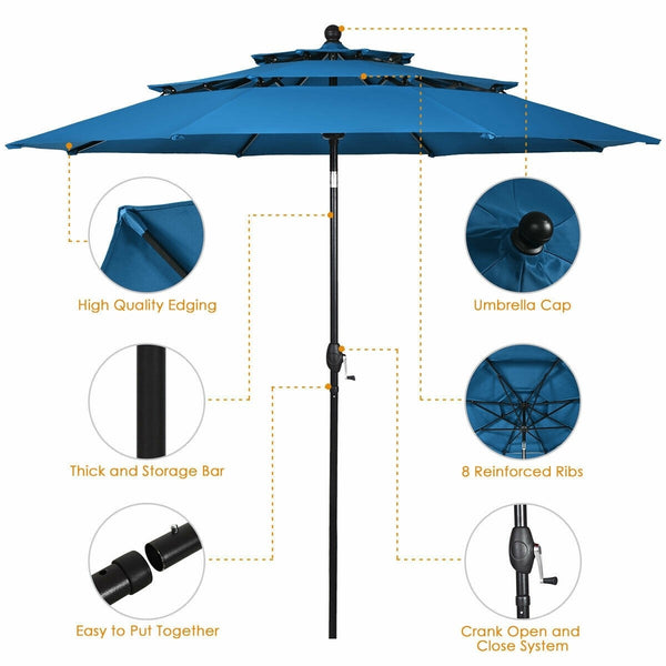 10ft 3 Tier Outdoor Patio Umbrella - Blue
