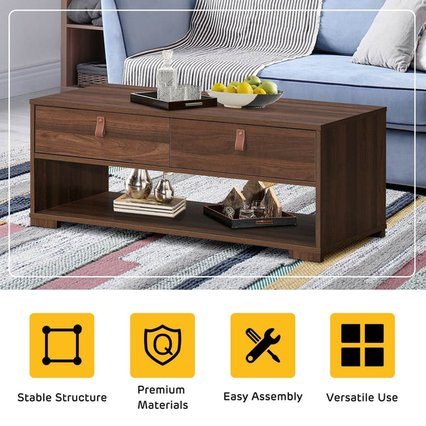 Wooden Coffee Table with 2 Drawers - Walnut