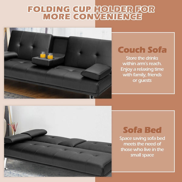 Convertible Folding Futon Sofa Bed - Black