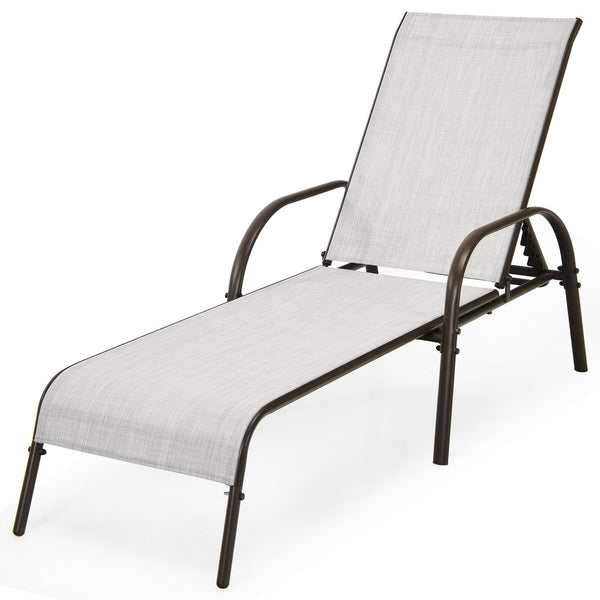 Adjustable Patio Chaise Lounge Chair with Backrest - Gray