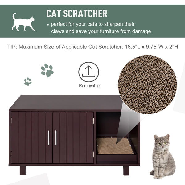Wooden Cat/ Pet Litter Box  W/Scratcher - Brown