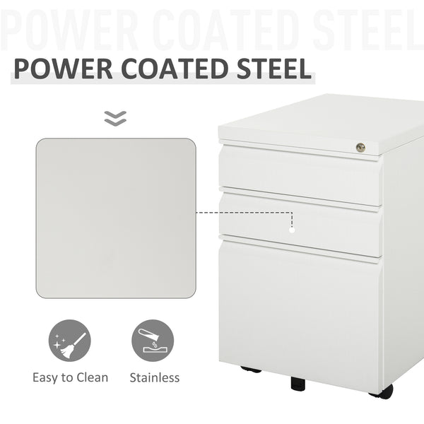 Home Office 3 Drawer Mobile Locking Filing Cabinet  - White