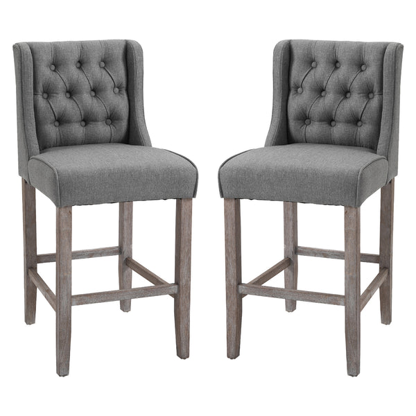 Traditional Button Tufted Bar Stool Counter Height Dining Chairs - Set of 2 - Grey