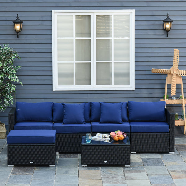 6pc Outdoor Rattan Wicker Patio Furniture Set - Black and Blue