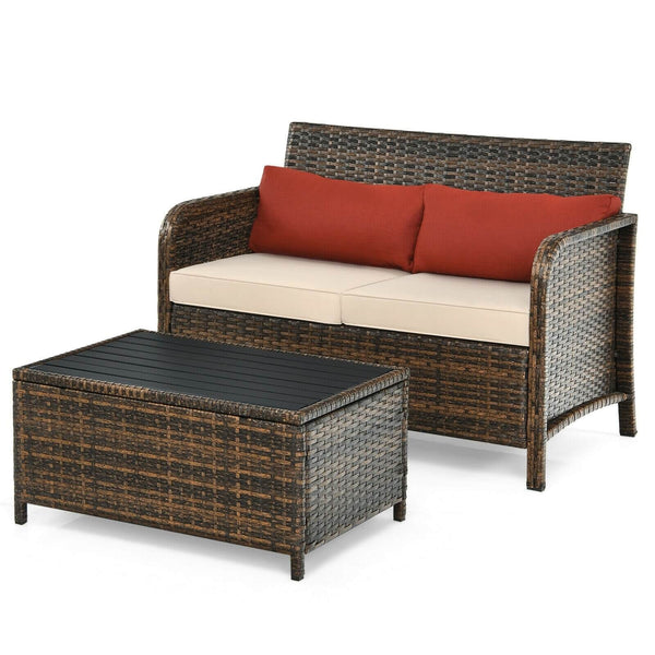 2pc Outdoor Patio Rattan Furniture Set - Beige and Red