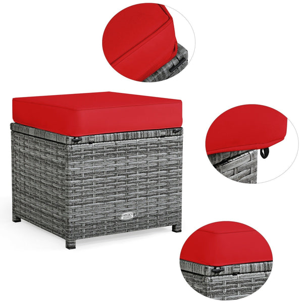 7pc Wicker Rattan Sectional Dining Set with Ottomans - Red