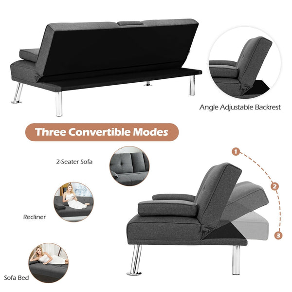 Convertible Folding Futon Sofa Bed - Dark Gray