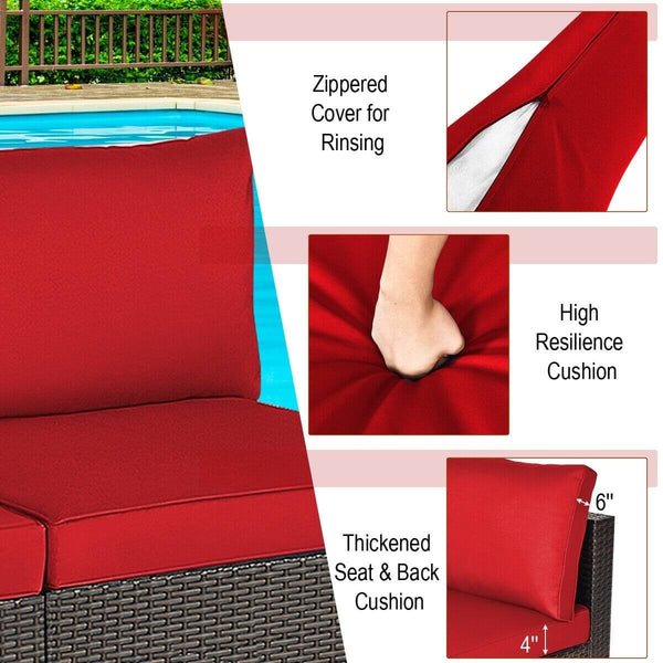 2pc Patio Rattan Armless Sofa Set - Red