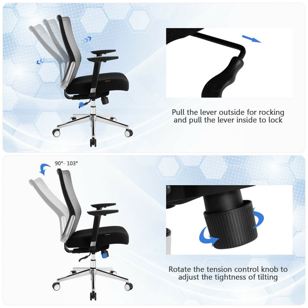 Height Adjustable Ergonomic Mesh Back Swivel Office Chair with Armrest - Black