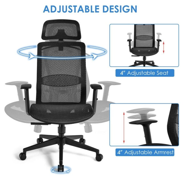 Height Adjustable Ergonomic High Back Mesh Office Recliner Chair - Black