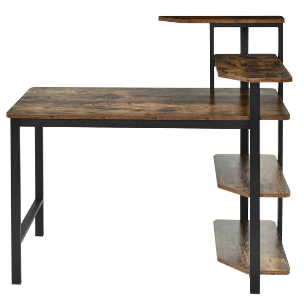 Computer Writing Desk with Storage Shelves - Rustic Brown