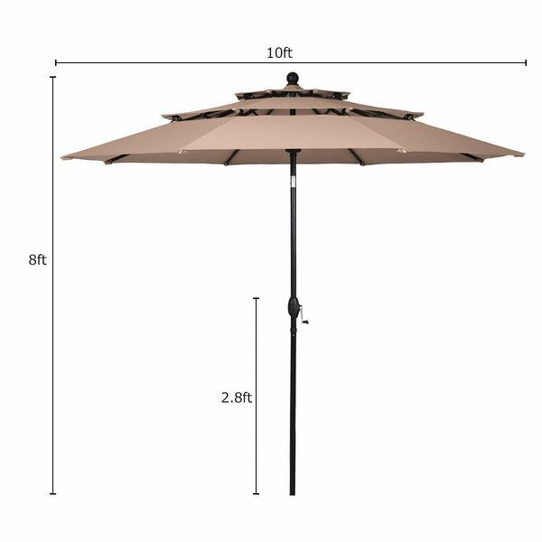 10ft 3 Tier Outdoor Patio Umbrella - Beige