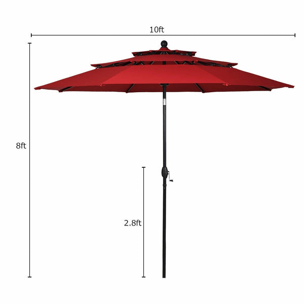 10ft 3 Tier Outdoor Patio Umbrella - Burgundy