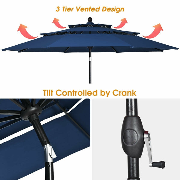 10ft 3 Tier Outdoor Patio Umbrella - Navy