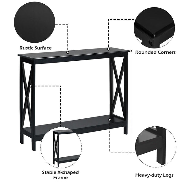 2-Tier X-Design Side Accent Table - Black