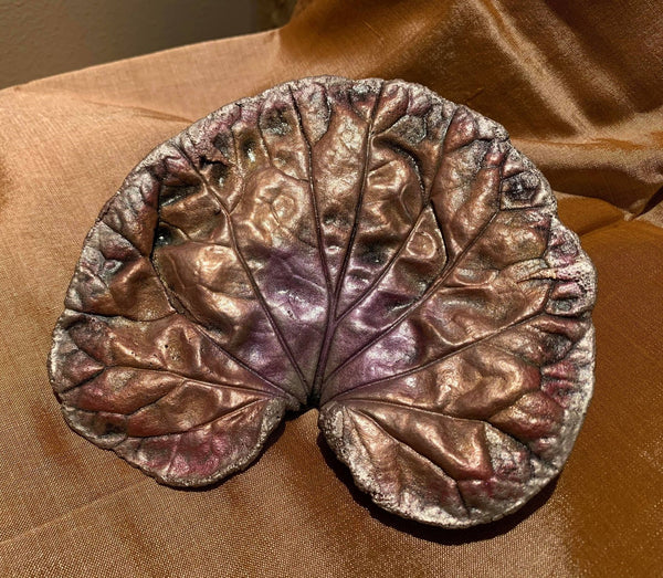 Decorative Handmade Concrete Leaf Casting - Metallic Pink and Rose Gold