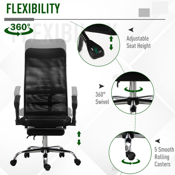 High Back Executive Office Chair with Footrest - Black