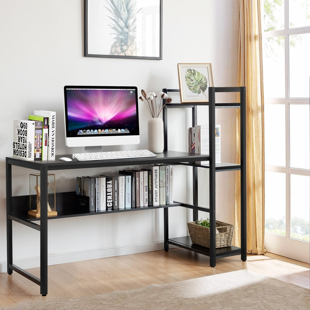 Computer Writing Desk with 4 Tier Storage Shelf - Black
