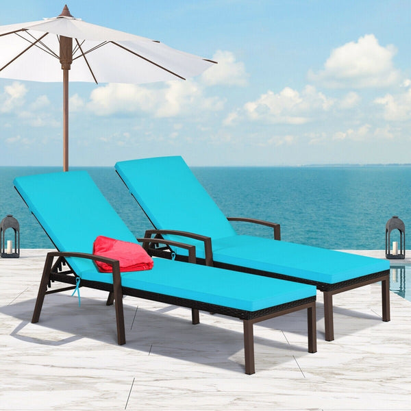 2pc Adjustable Wicker Rattan Patio Chaise Lounge Chair - Turquoise