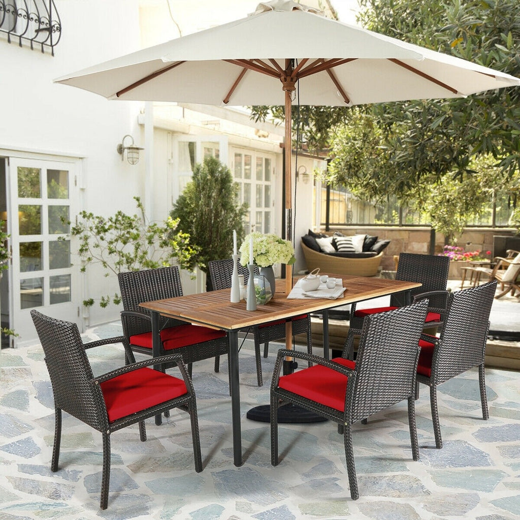7pc Outdoor Rattan Patio Dining Set - Red
