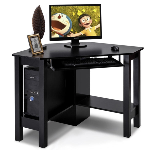 Wooden Computer Writing Corner Desk - Black