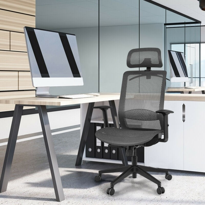 Height Adjustable Ergonomic High Back Mesh Office Recliner Chair - Gray