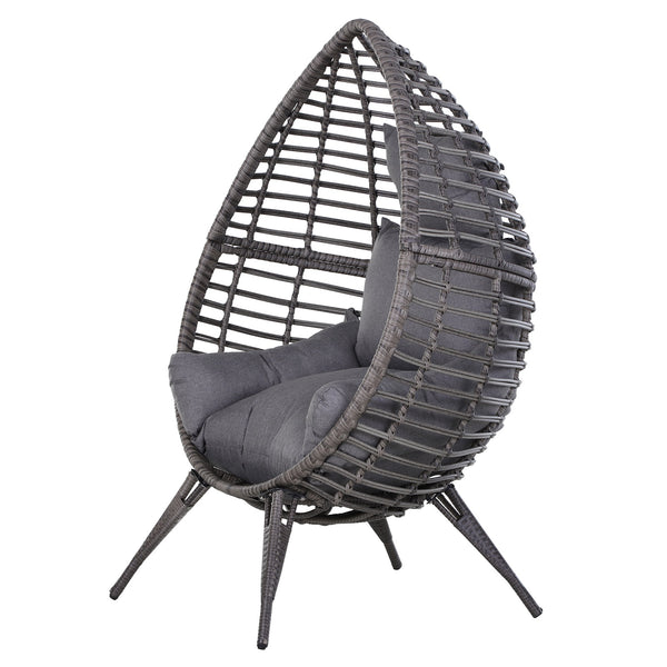 Outdoor Wicker Rattan Patio Chaise Lounge Chair with Cushioned Seat - Grey