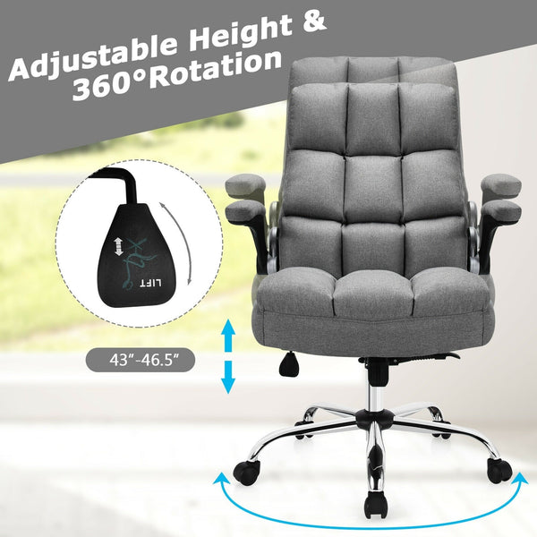 Height Adjustable High Back Office Chair with Flip Up Arm - Gray