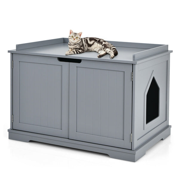 Cat Litter Box Enclosure with Double Doors - Grey