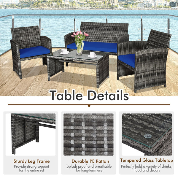 4pc Patio Rattan Furniture Set - Navy