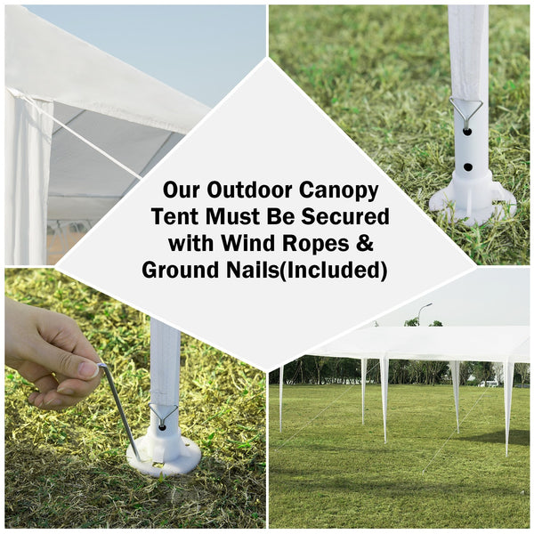 10 x 30 Feet Outdoor Canopy Tent with Side Walls - White