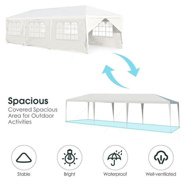 10 x 30 Feet Outdoor Canopy Tent with Side Walls - White