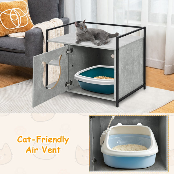 2-Tier Hidden Pet Cat Litter Cabinet - Gray