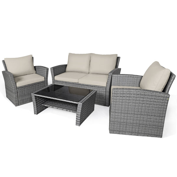 4pc Wicker Rattan Patio Furniture Set with Table - Khaki