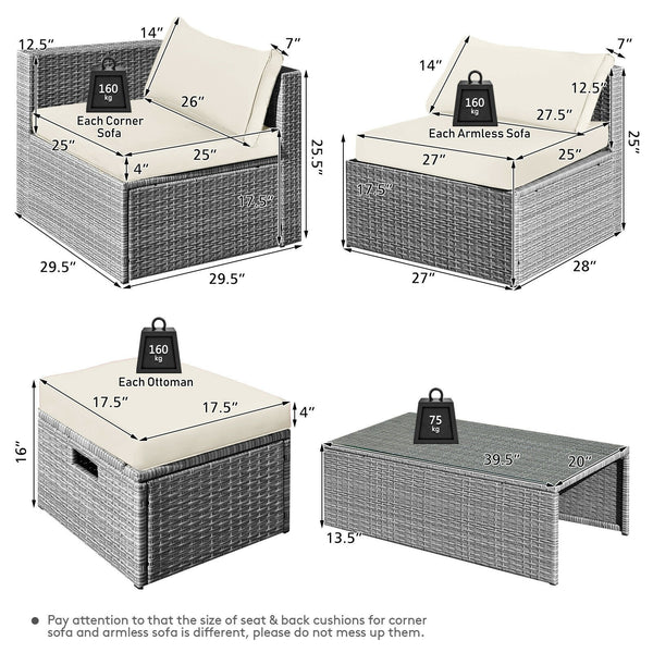 8pc Patio Rattan Furniture Set with Storage - White