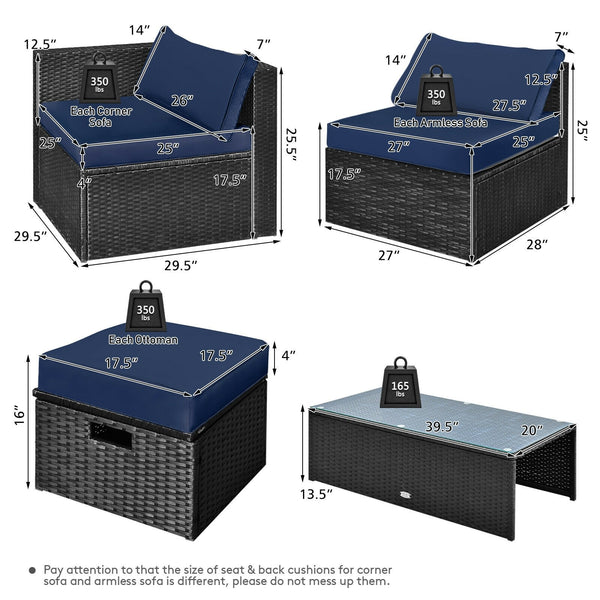 8pc Patio Rattan Storage Table Furniture Set - Navy