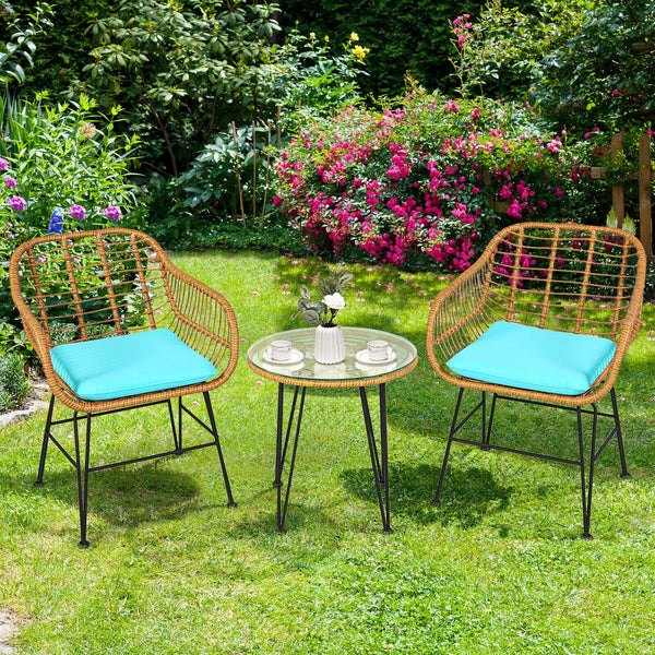 3pc Rattan Bistro Furniture Set - Turquoise