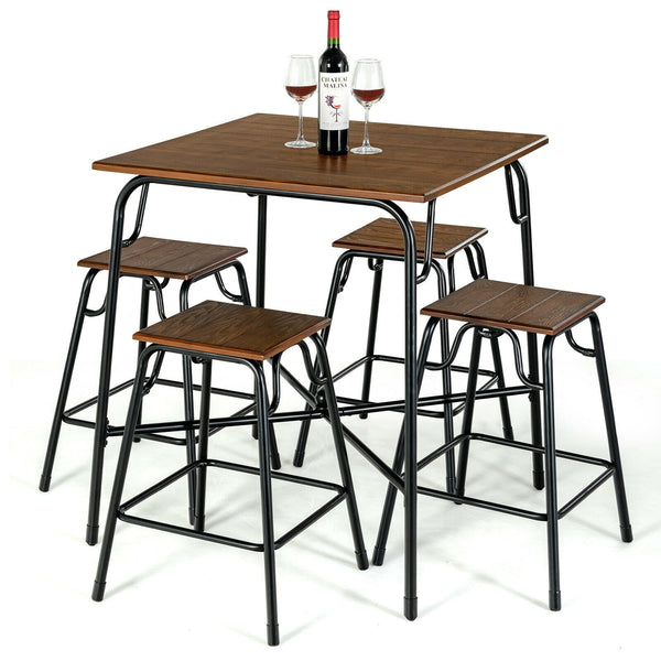 5pc Bar Table Set - Rustic Brown